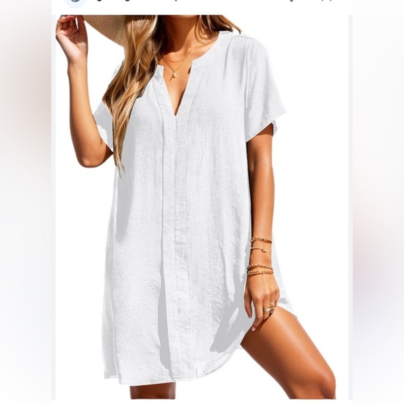Women's V Neck Cover Up Dress Short Sleeve Semi-sheer Beach Mini Dress new 🆕 - Picture 1 of 6